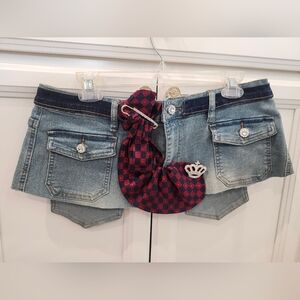 Decorative Denim Custom Made Belt with Red Checkered Accent Tie